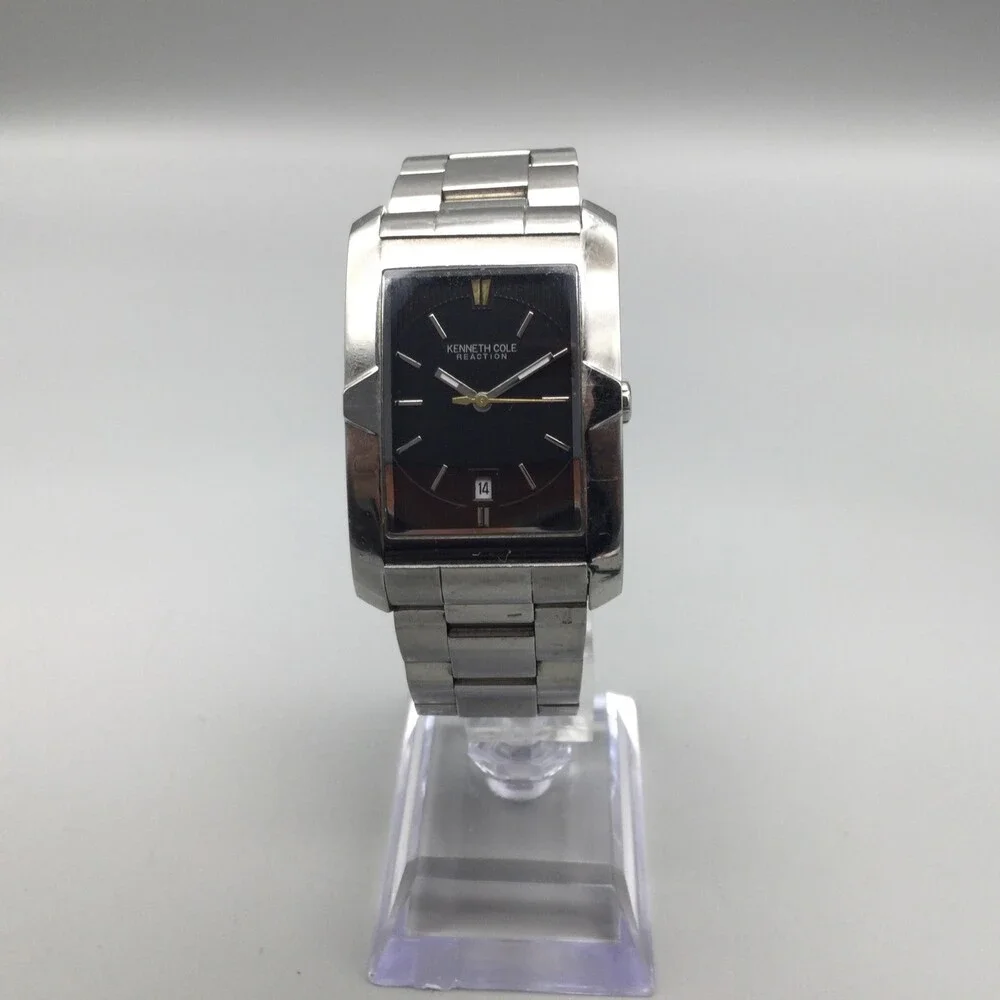 Kenneth Cole Reaction Mens Watch 30mm Gray Dial Stainless Date New Battery 7